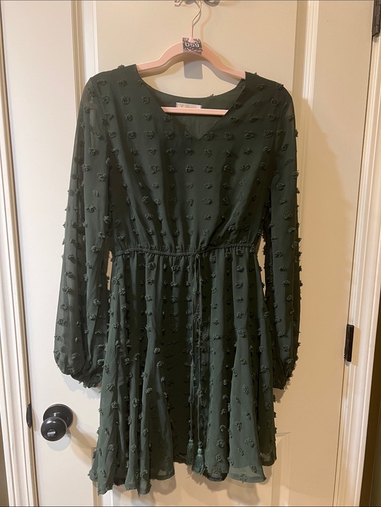 kirundo Dresses & Skirts - Women’s Textured Long Sleeve Tie-Waist Dress in Dark Green H059.